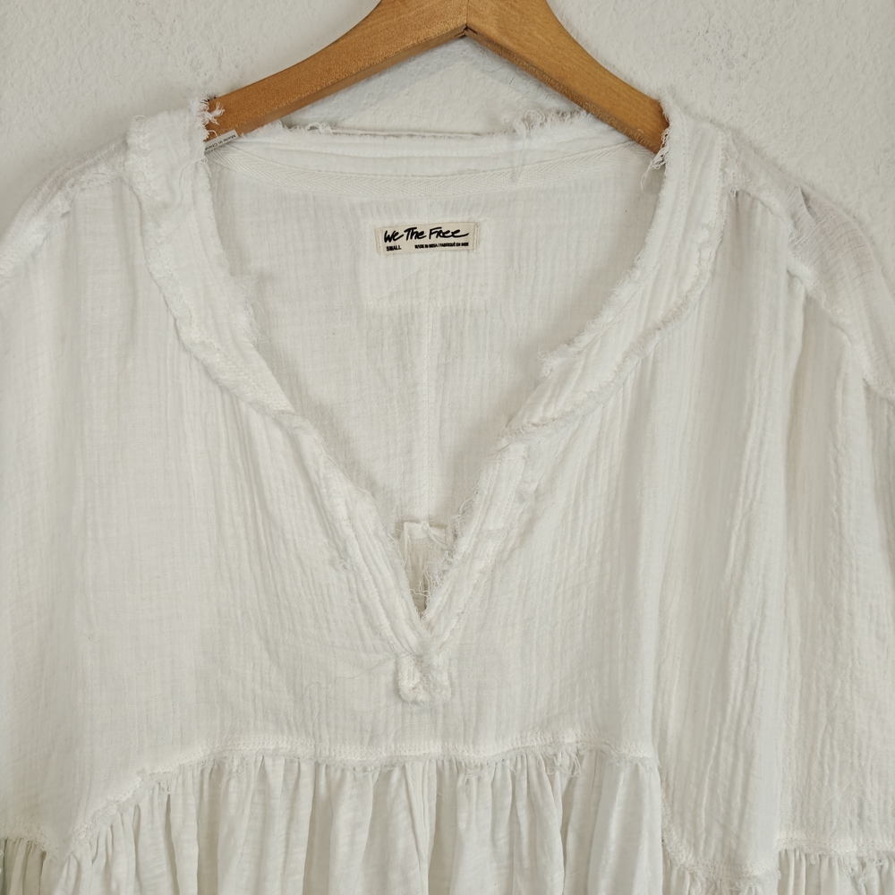 We The Free Nwot Boho Asymmetrical Hem Oversized Blouse Gauze Cotton Sz Small - Picture 10 of 15